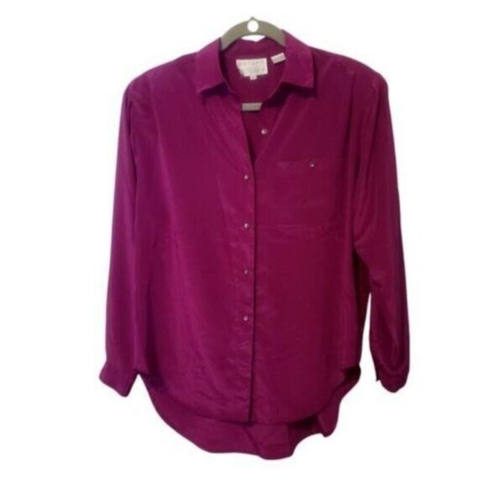 Peters & Ashley Womens Sz 10 Purple  Solid Long Sleeve Button Down Blouse